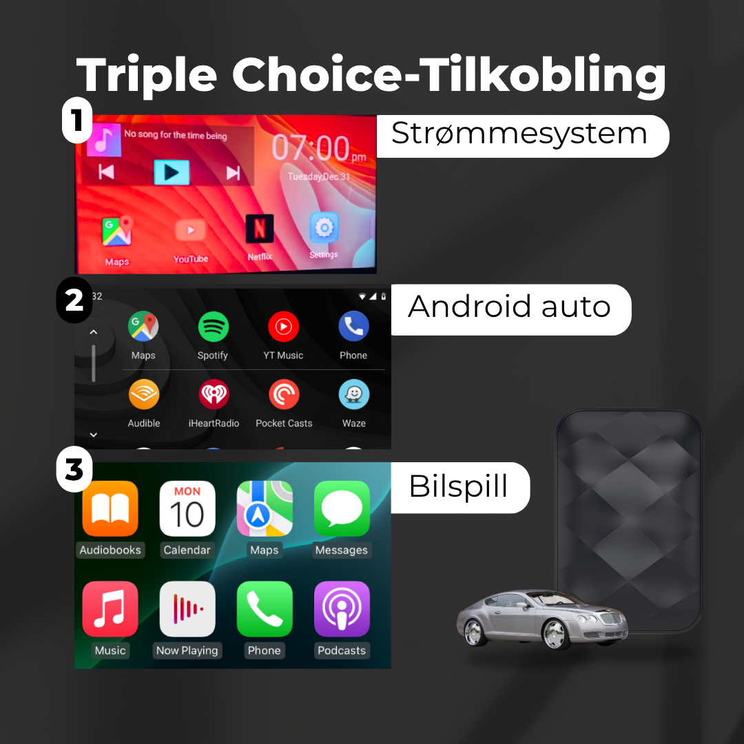 Trådløs CarPlay/Android-bilboks med YouTube + Netflix
